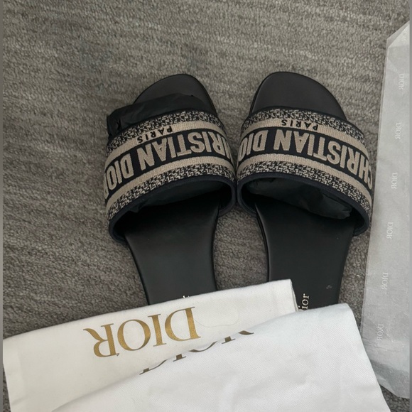 Christian Dior Dway Slides Deep Blue Embroidered - Picture 3 of 5